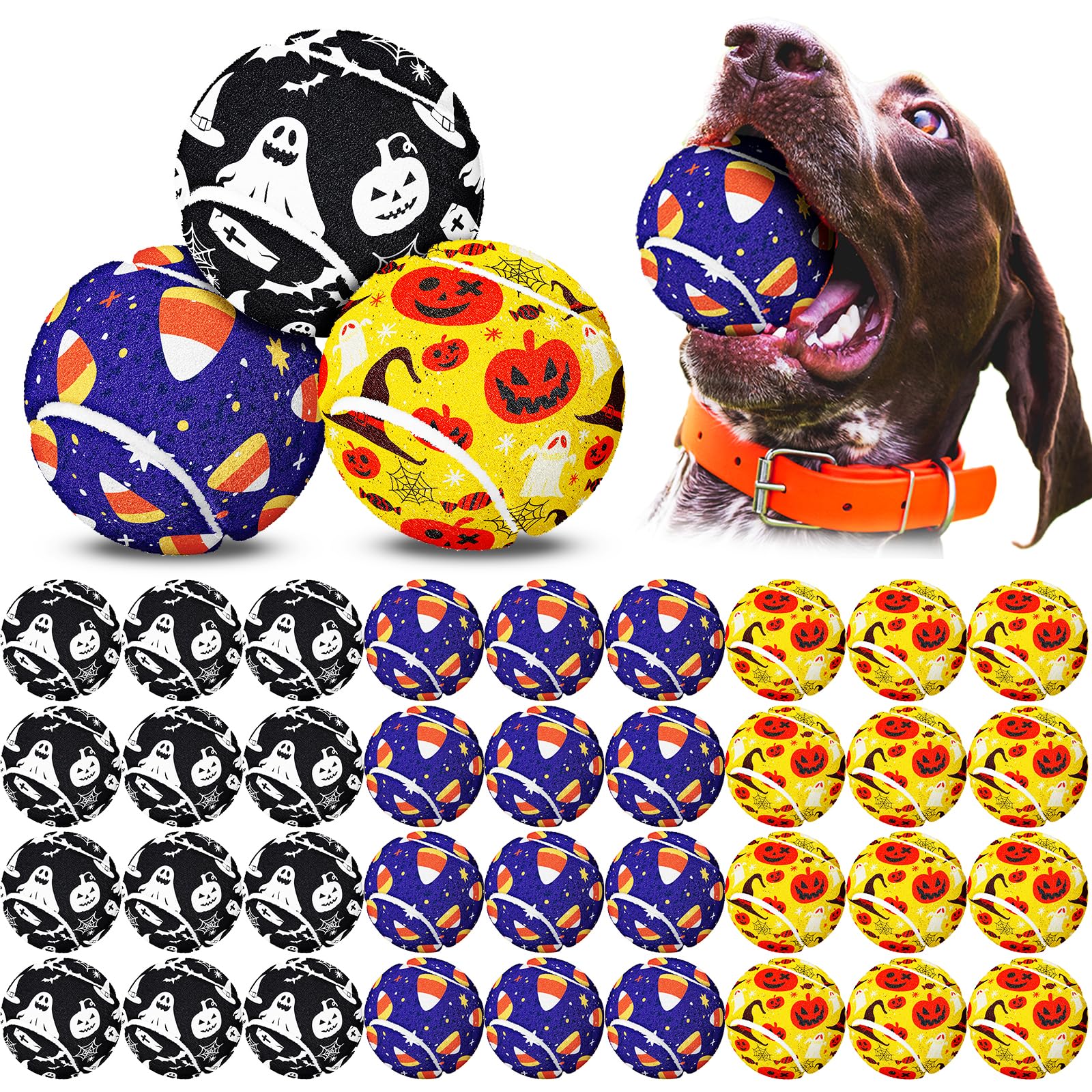 Libima pumpkin-style Halloween dog tennis ball ready for festive fetch and training.