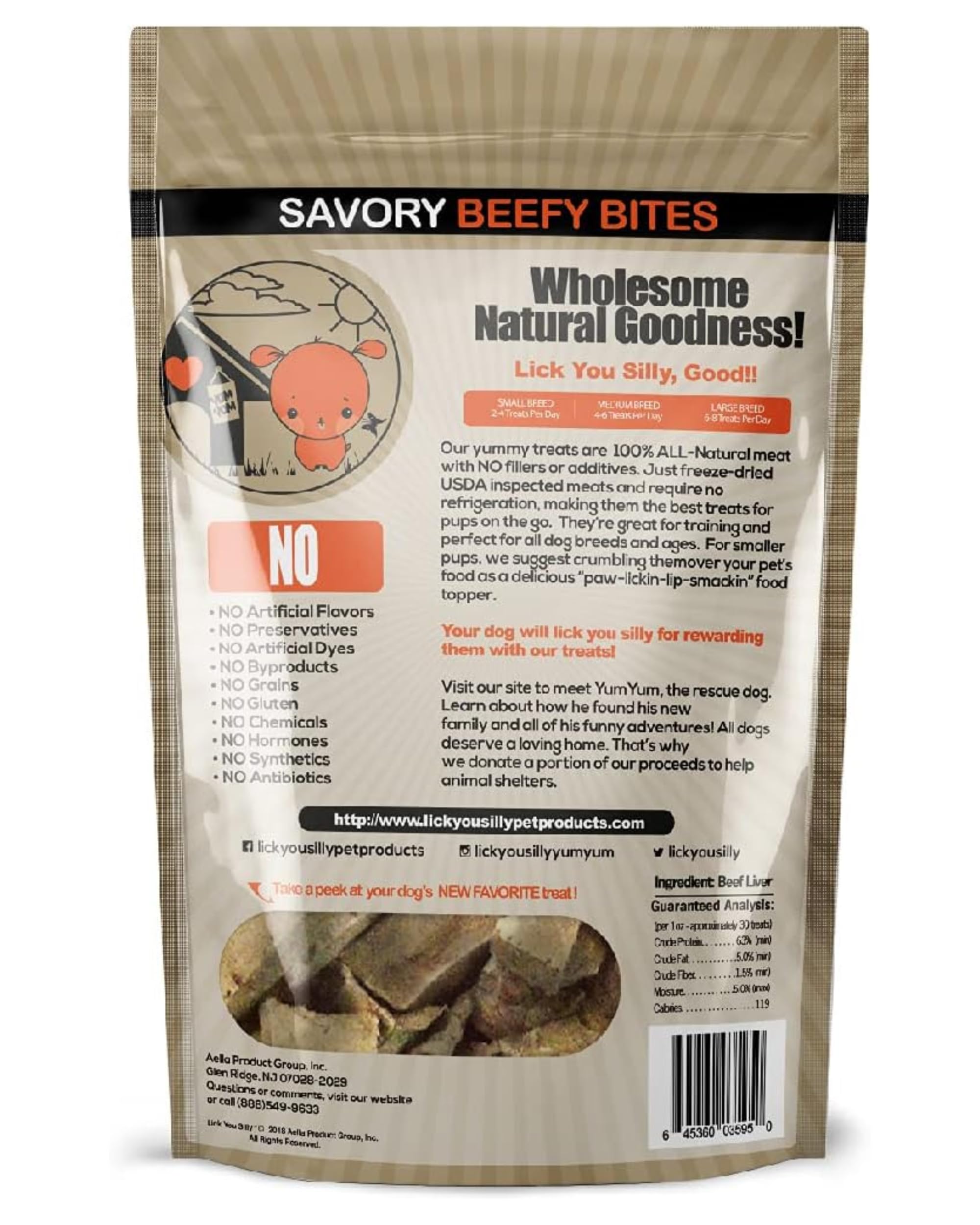 Lick You Silly freeze-dried beef liver treats close-up highlighting rich aroma.
