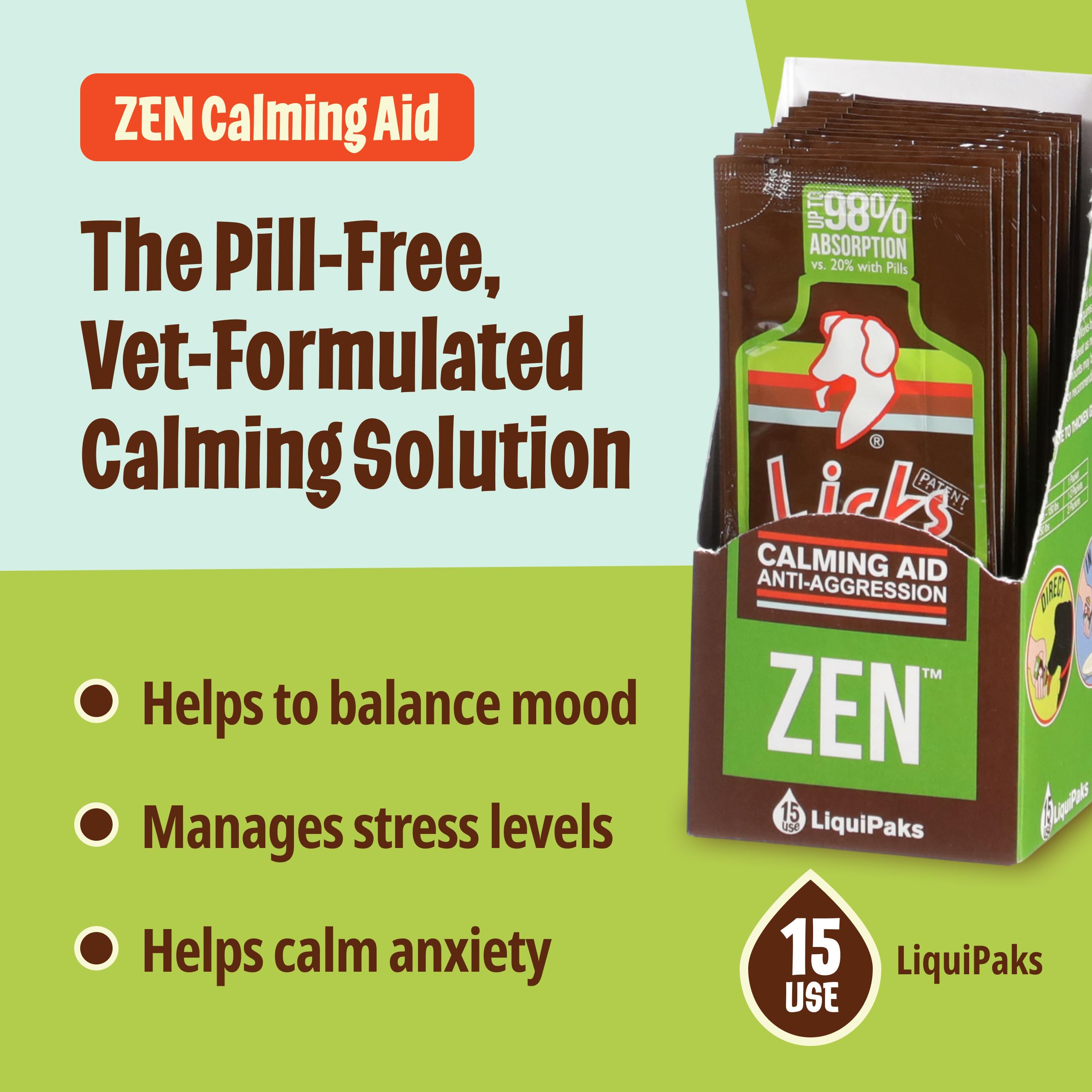 Licks Dog Zen Calming Aid direct-dispense image showing easy mouth administration