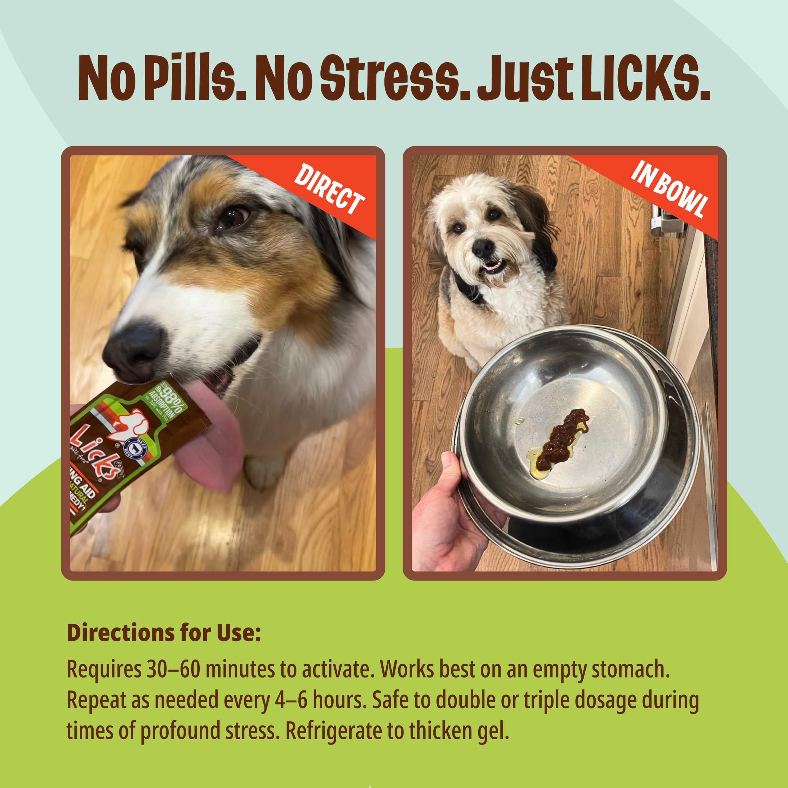 Licks Dog Zen Calming Aid dog-face close-up calm after taking dose