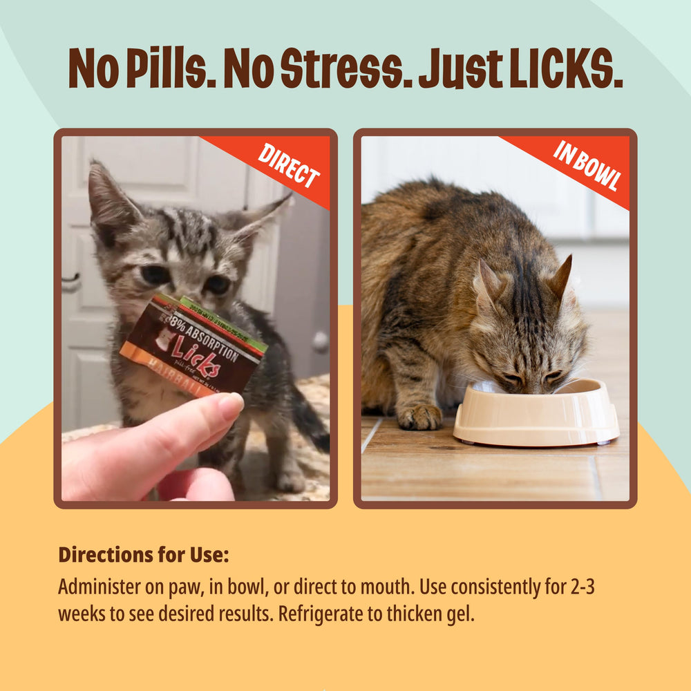 Licks Pill Free cat-hairball-remedy-use demonstrates practical hairball buildup relief.