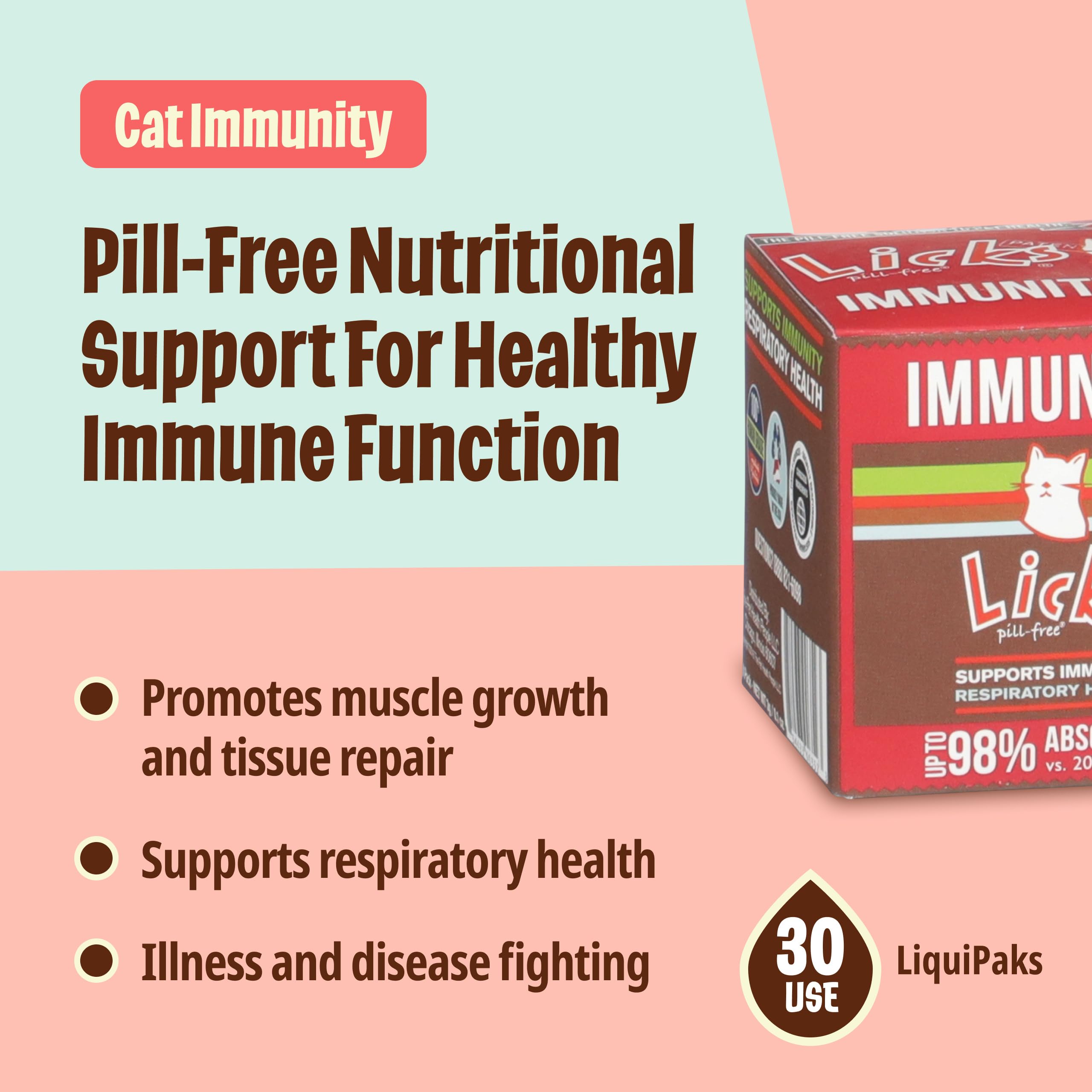 Licks Pill Free Cat Immunity gel packets ready-to-use for daily dosing.