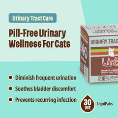 Licks Pill Free cat urinary tract care gel packets dispense closeup, showcasing lickable ease