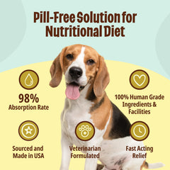 Licks Pill Free liquid supplement bottle scene emphasizing human-grade quality.