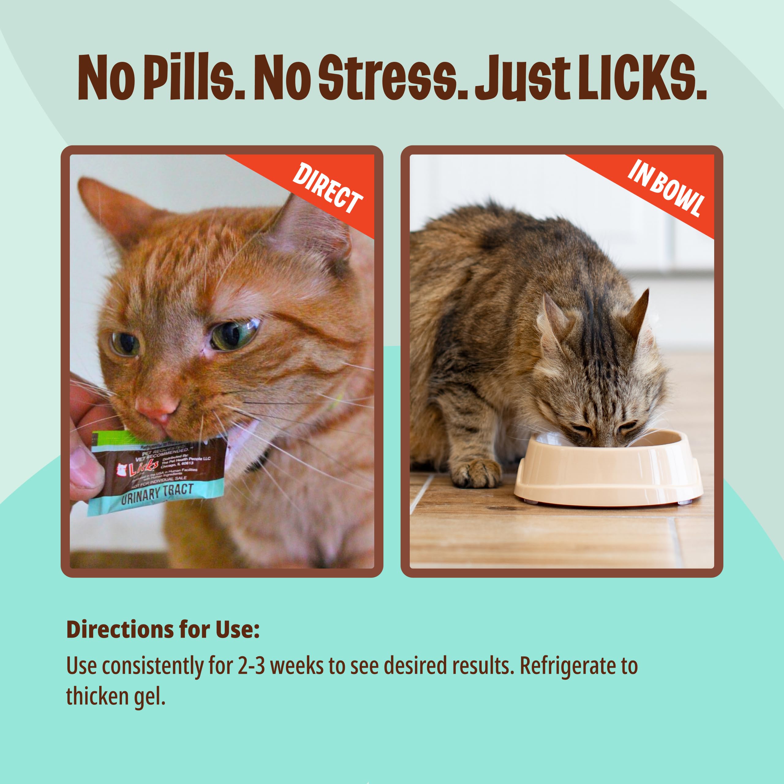 Licks Pill Free labeling and packaging closeup, reassuring straightforward UTI care for cats