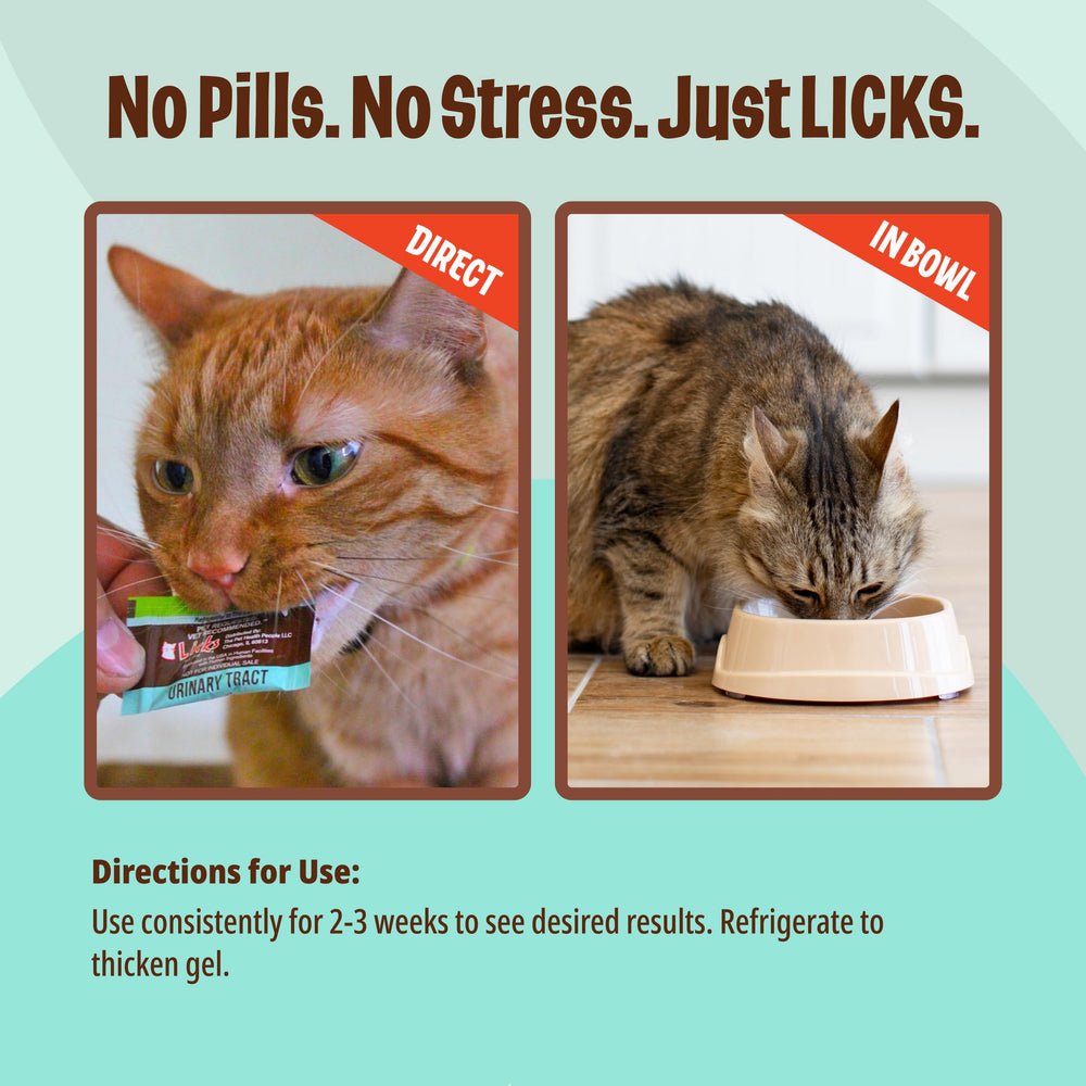 Licks Pill Free labeling and packaging closeup, reassuring straightforward UTI care for cats