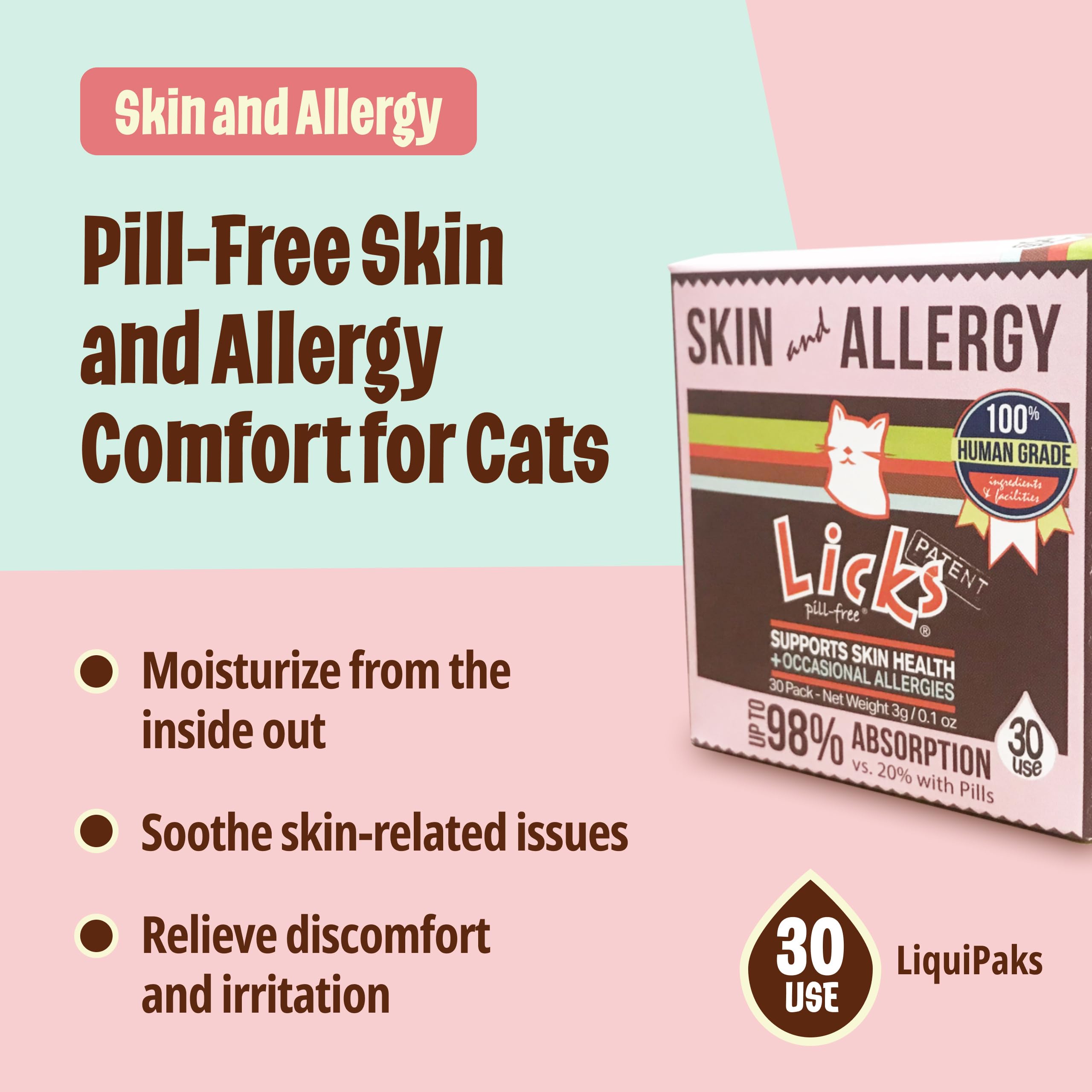 Licks Pill Free LiquiPaks chicken flavor appeals to picky cats during mealtime