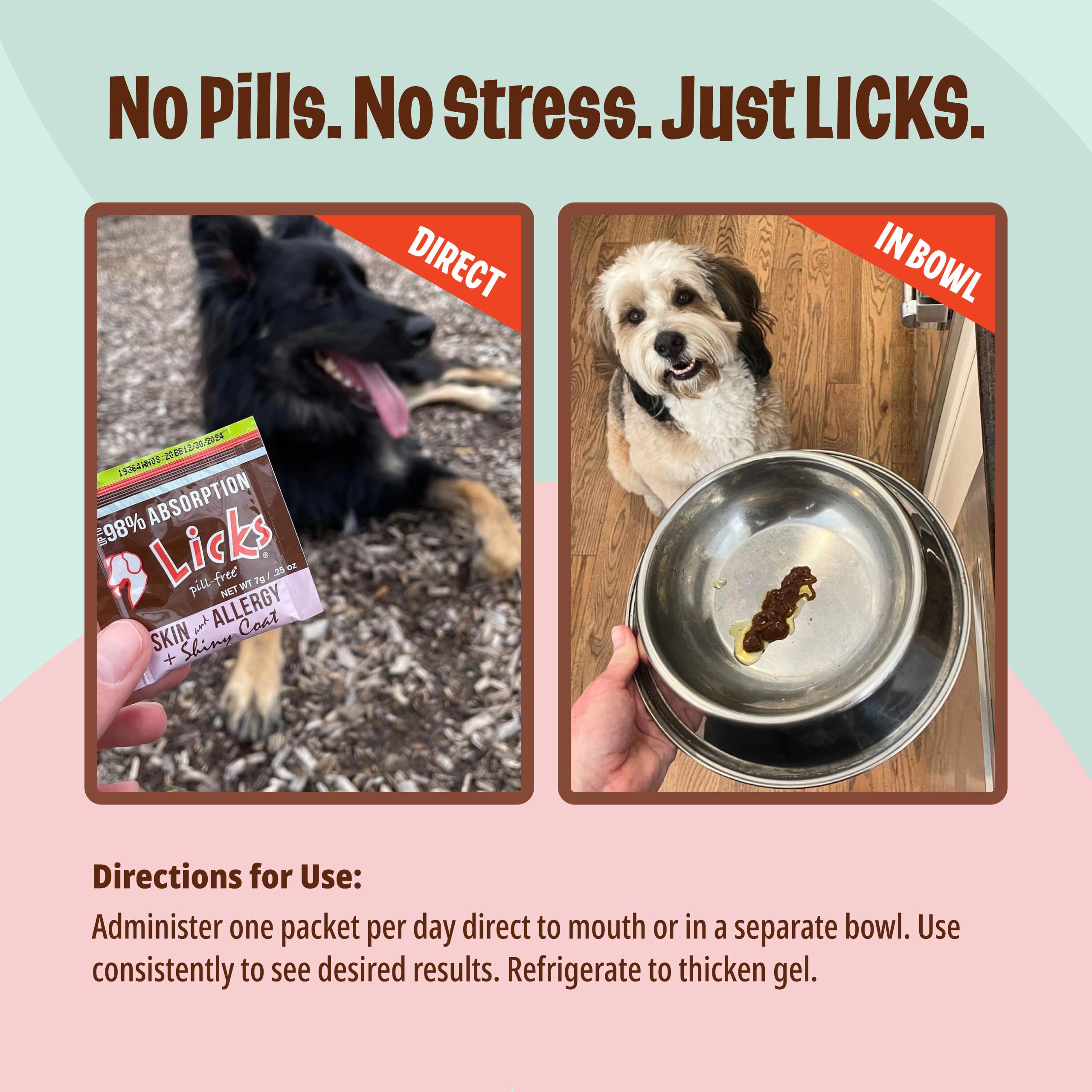 Licks Pill Free bottle emphasizes skin moisture balance for dogs