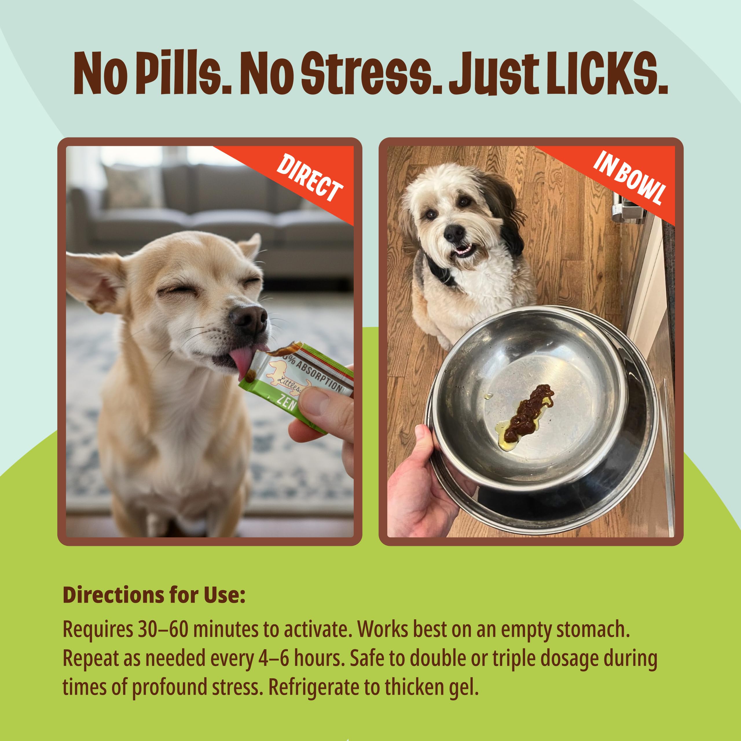 Licks Pill Free Zen gel-packet being applied for a nervous small dog