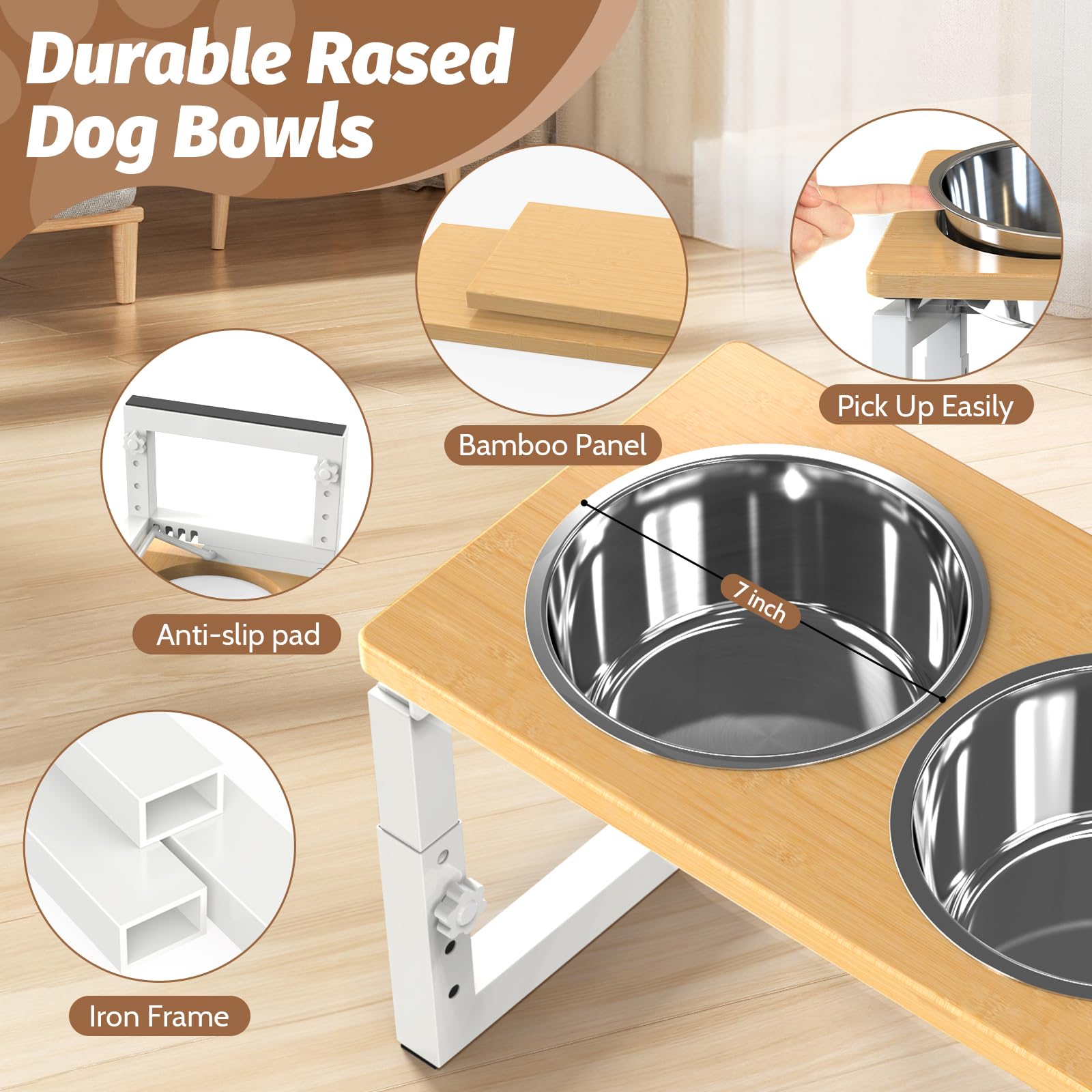 LIDTOP elevated dog bowls non-slip legs prevent movement during feeding.