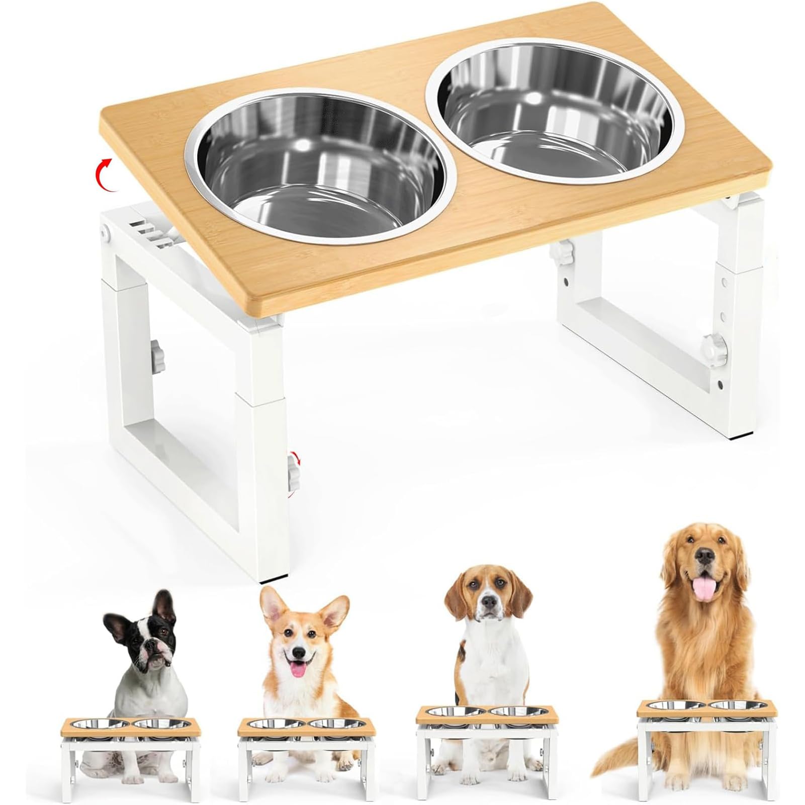 LIDTOP elevated dog bowls stand bamboo top—stable, stylish feeding station for medium dogs.
