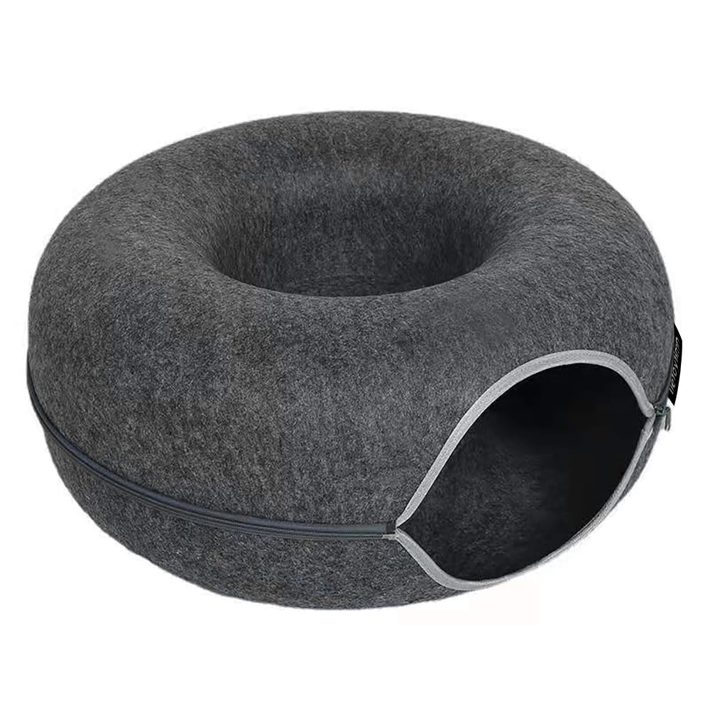 liefoytimn Tunnel Nest front view dark gray shows cozy donut bed for naps