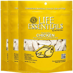 Life Essentials by Cat-Man-Doo freeze-dried chicken treats bag front shows grain-free snack