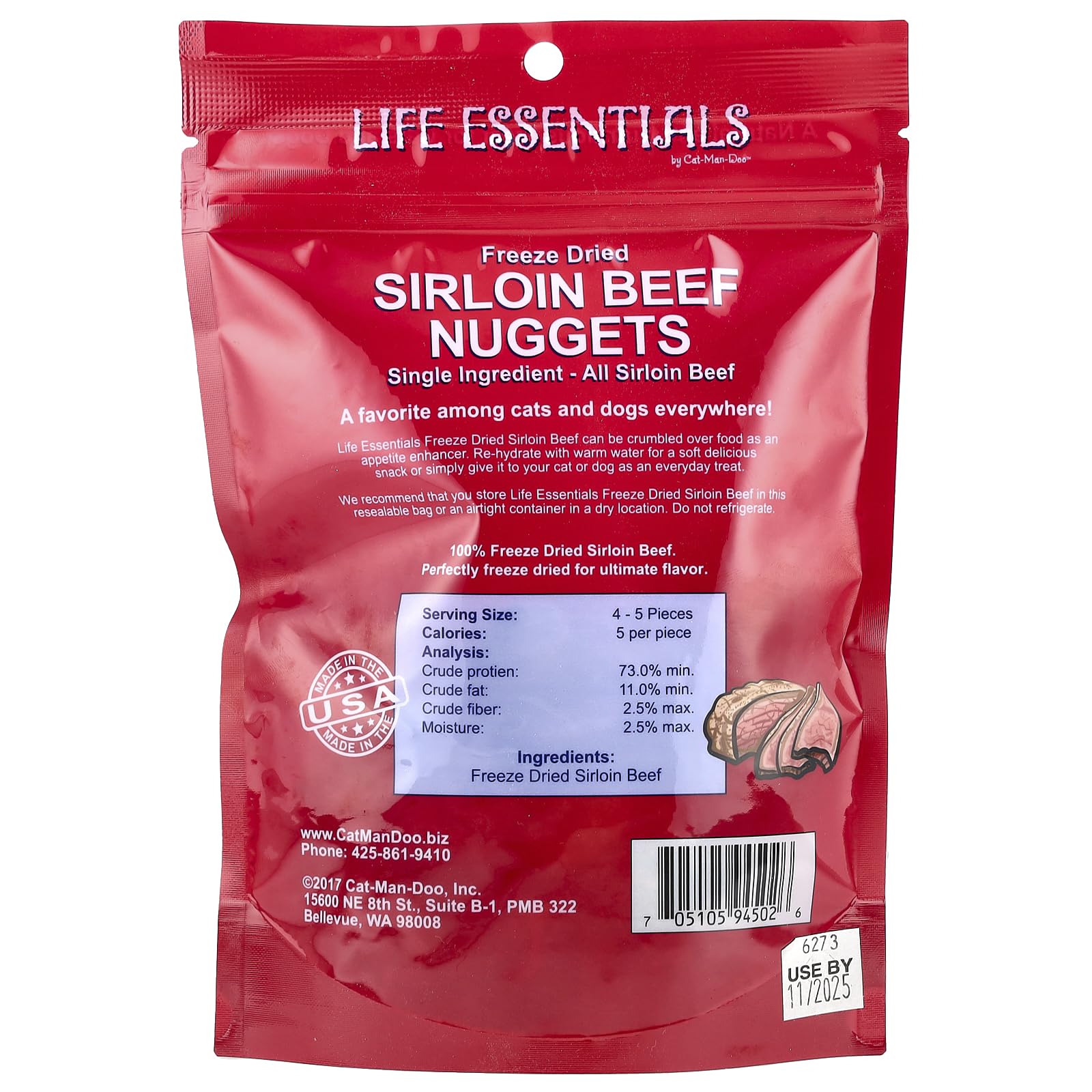 Life Essentials by Cat-Man-Doo beef nuggets closeup—crunchy texture ideal as a training reward.