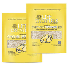 Life Essentials by Cat-Man-Doo bowl presentation of freeze-dried chicken sprinkles for training rewards.