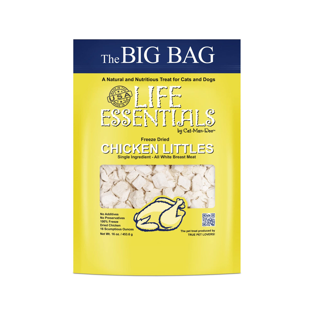 Life Essentials Freeze Dried Chicken Bites bag—grain-free, single-ingredient treat for dogs and cats.