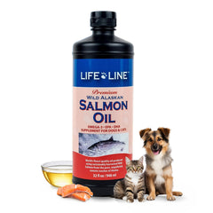 Life Line Salmon Oil for Pets bottle pour with drip-free design for easy dosing