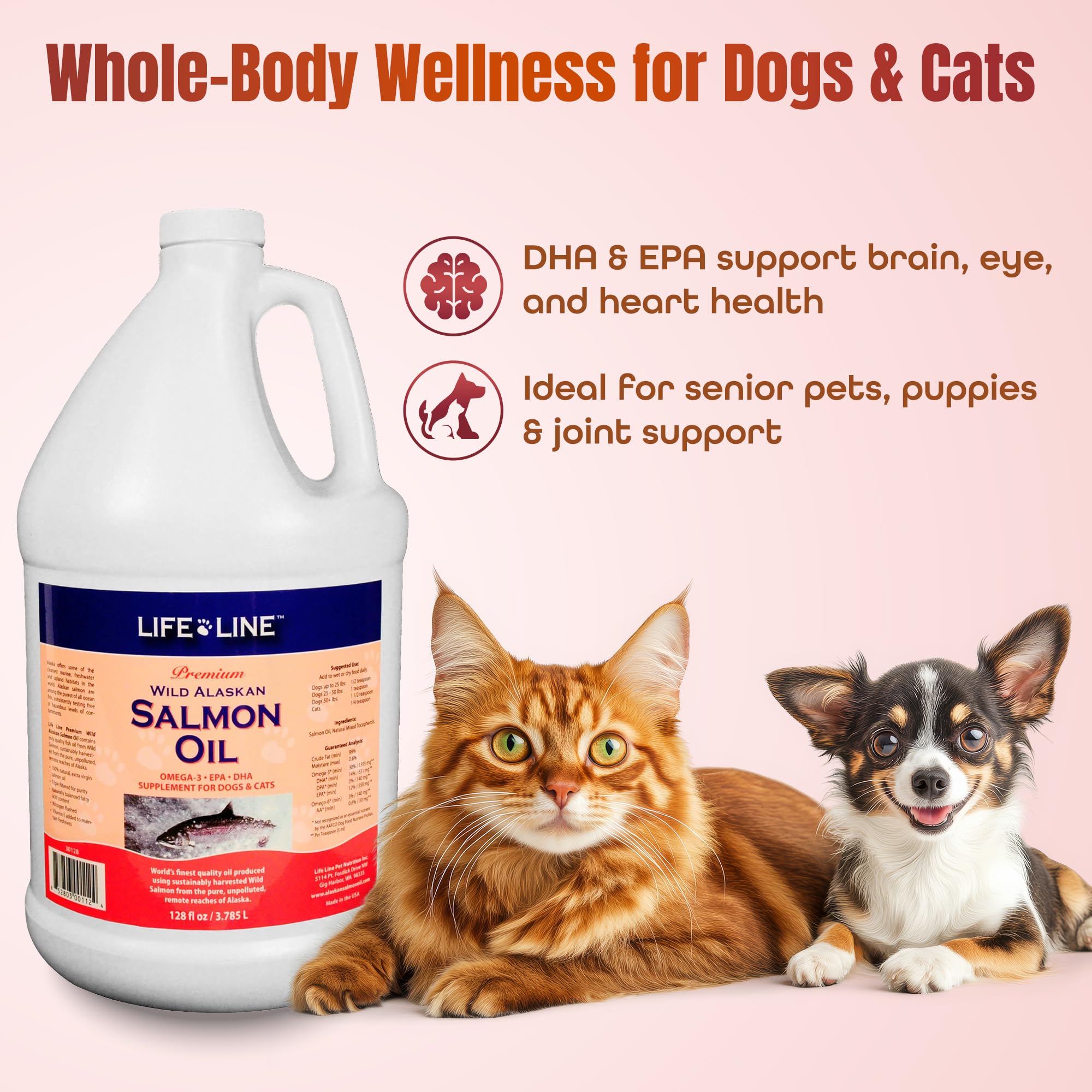 Life Line Wild Alaskan Salmon Oil for cats supports joints and heart health