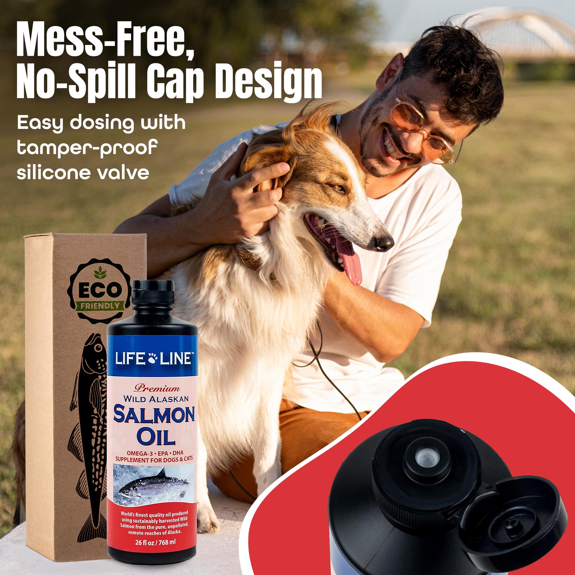 Life Line Wild Alaskan Salmon Oil cat-use shows palatable, brain-boosting omega-3 for pets.