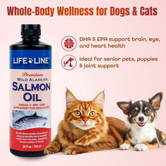 Life Line Wild Alaskan Salmon Oil coat-glow highlights improved fur softness and reduced shedding.