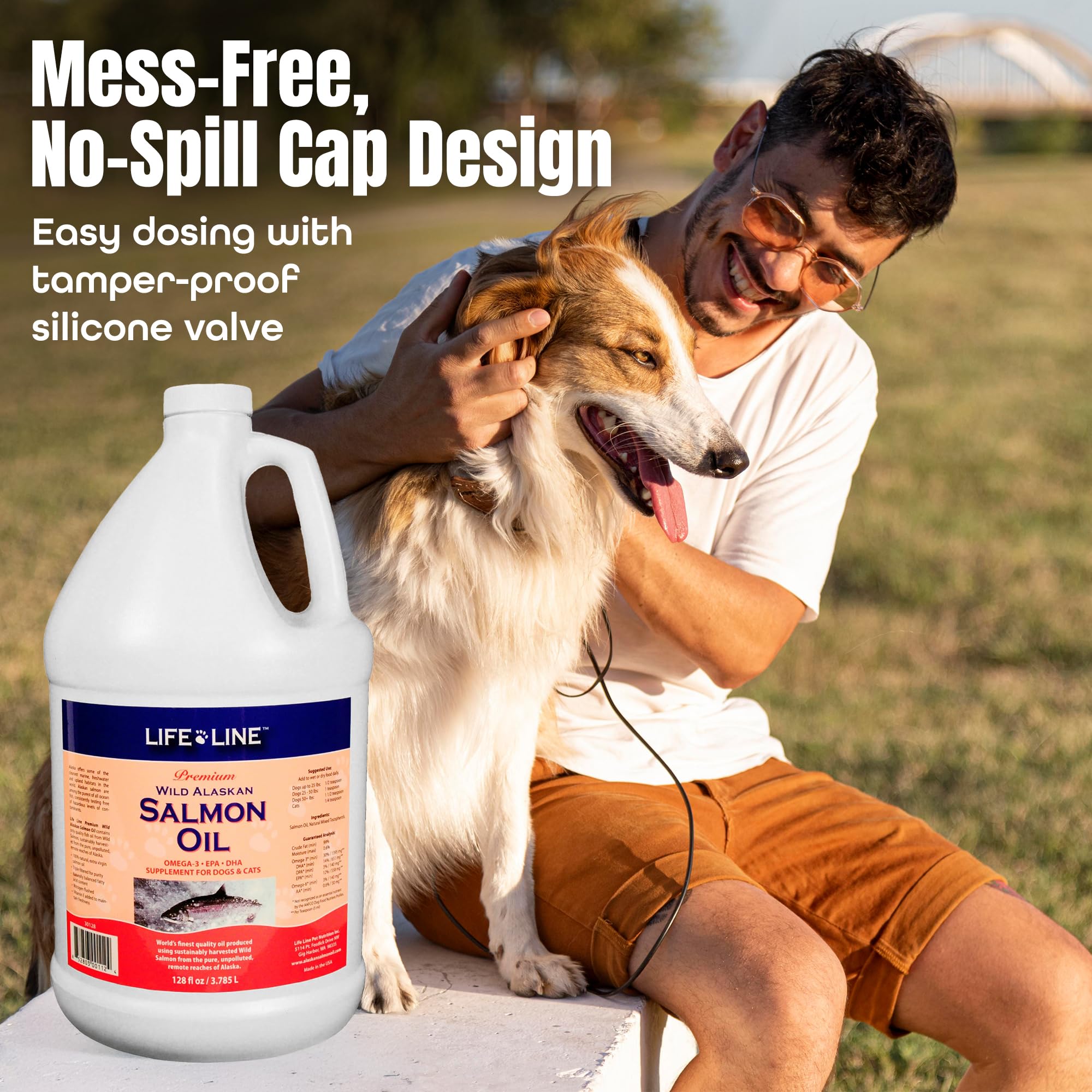Life Line Wild Alaskan Salmon Oil dispenser ensures clean dosing and reduced mess