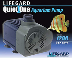 Lifegard Aquatics Quiet One pump side view highlights a 6-foot cord for flexible placement.