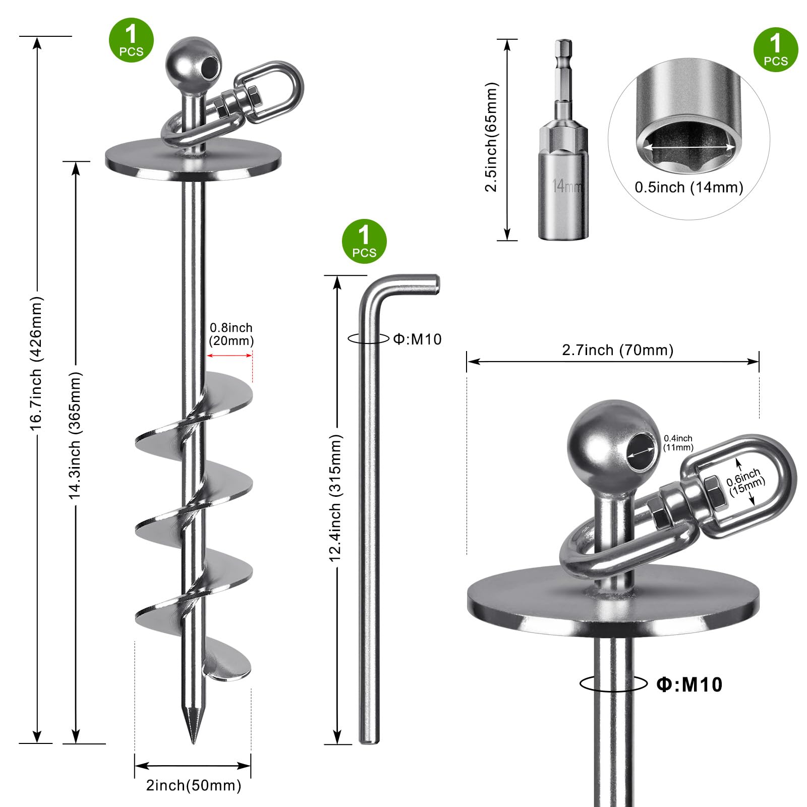 Lifeswell chrome-finish steel stake ensures outdoor durability.