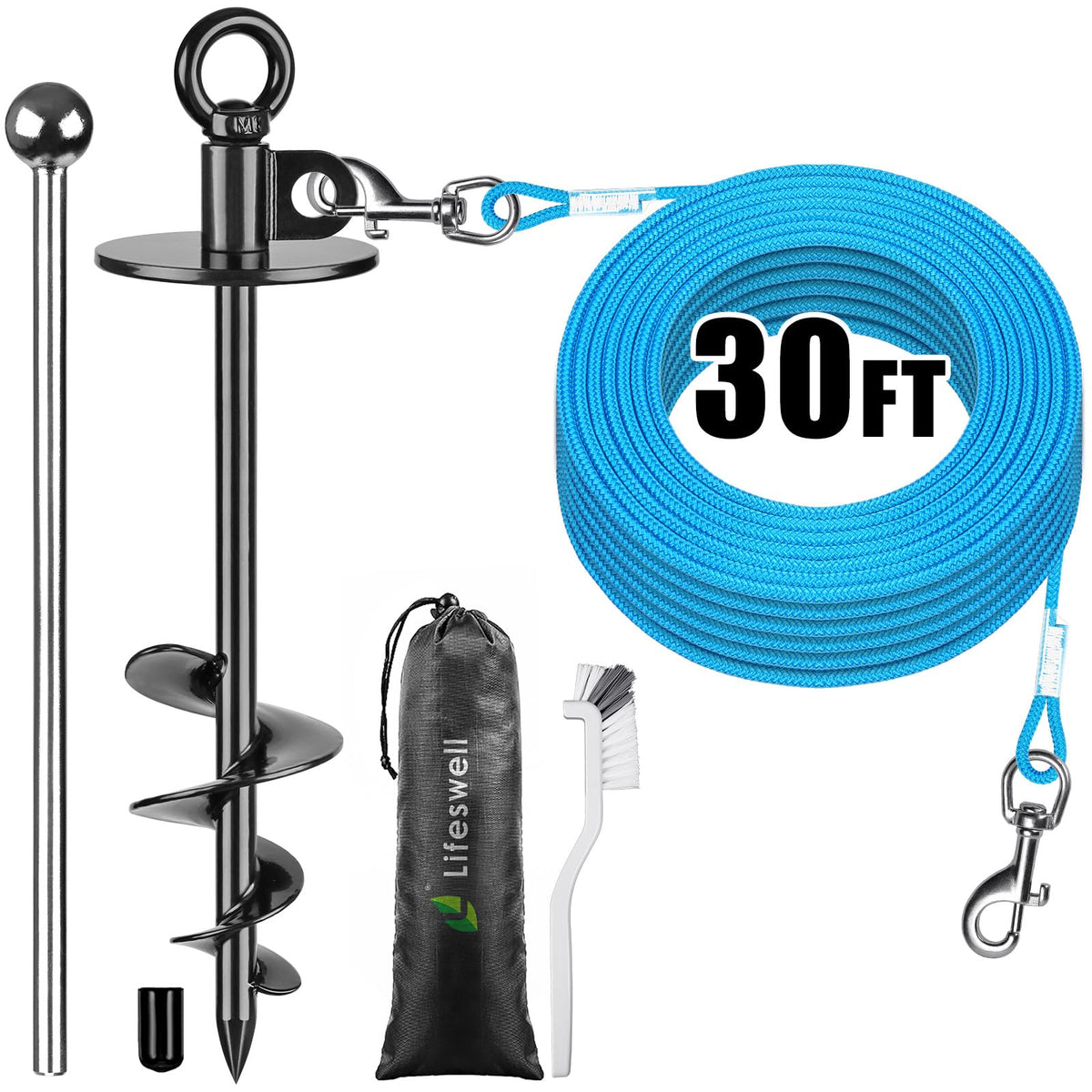 Lifeswell dog tie-out cable 30ft extended for safe yard exploration