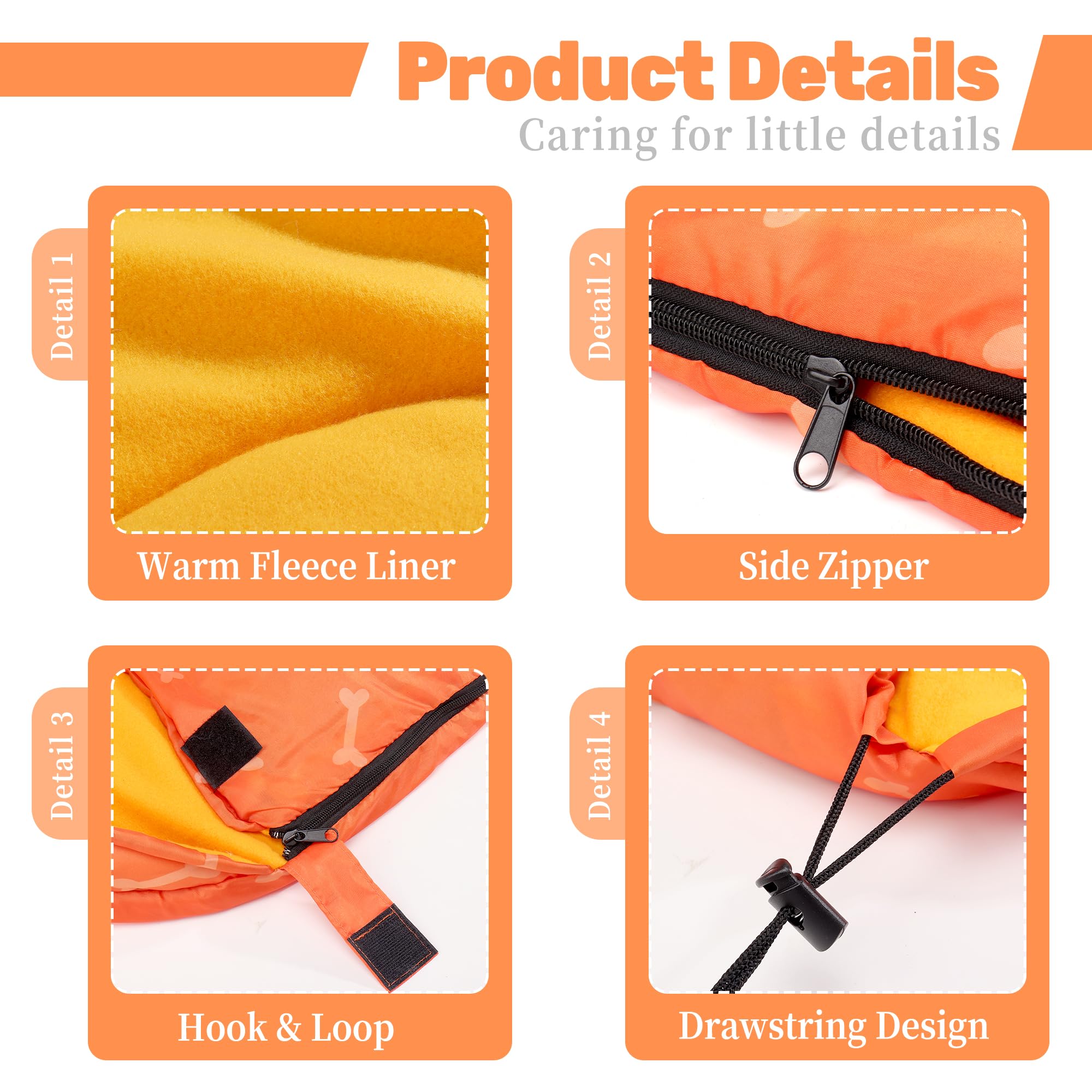 Lifeunion dog sleeping bag with drawstring head area provides cozy head protection.