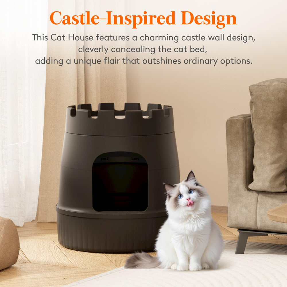 Lifewit Castle Cat House interior shows spacious litter area for easy cleaning