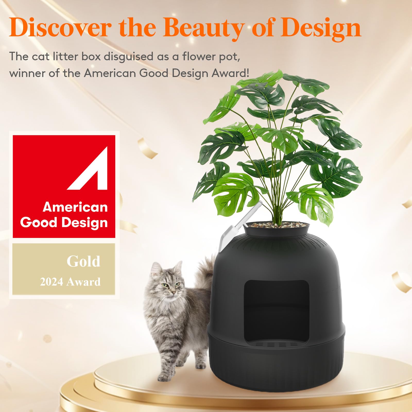 Lifewit hidden litter box with 18-leaf faux plant detail enhances decor while keeping litter contained