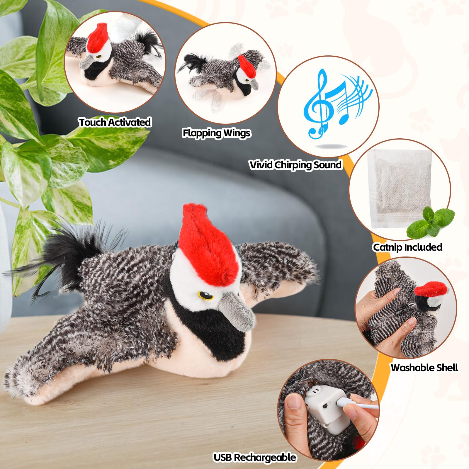 LIFLIX catnip bird toy reveals internal catnip pouch to boost curiosity and activity