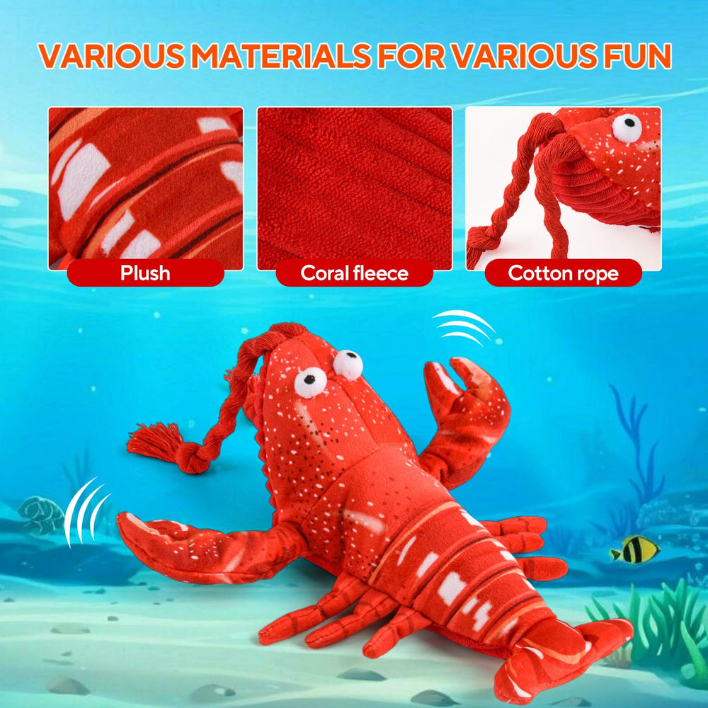 LIFLIX Flappy Lobster Toy in-action shot highlights durable plush and rope