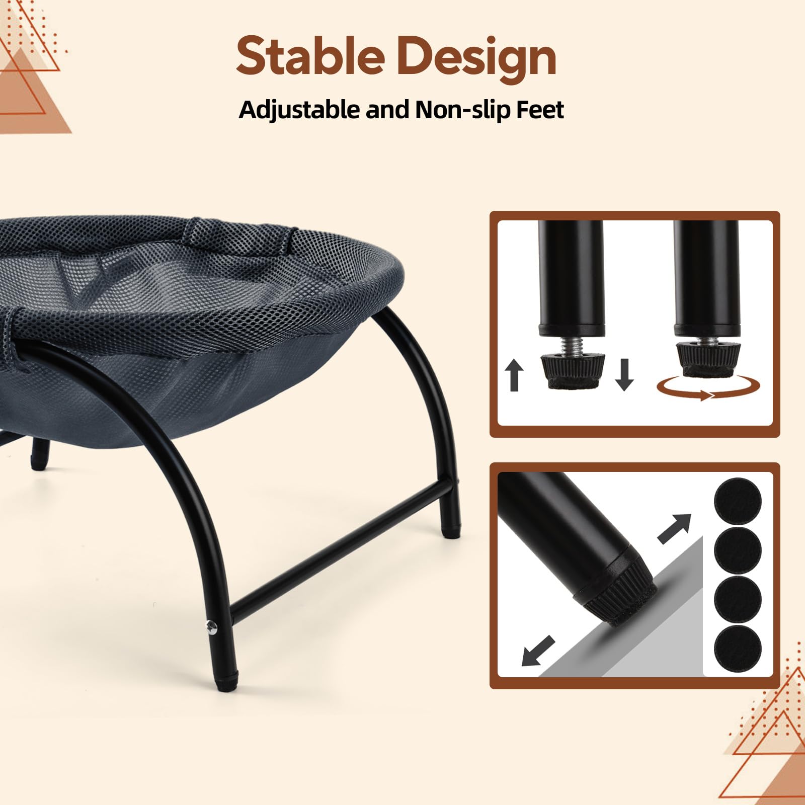 LIFLIX Raised Cat Hammock Bed anti-slip feet prevent sliding on smooth floors.