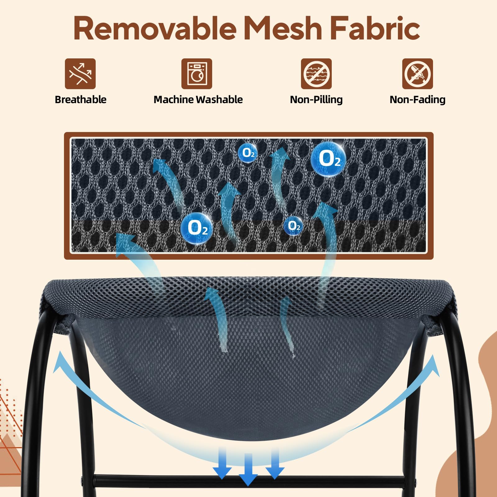 LIFLIX Raised Cat Hammock Bed carbon steel frame provides durable support.