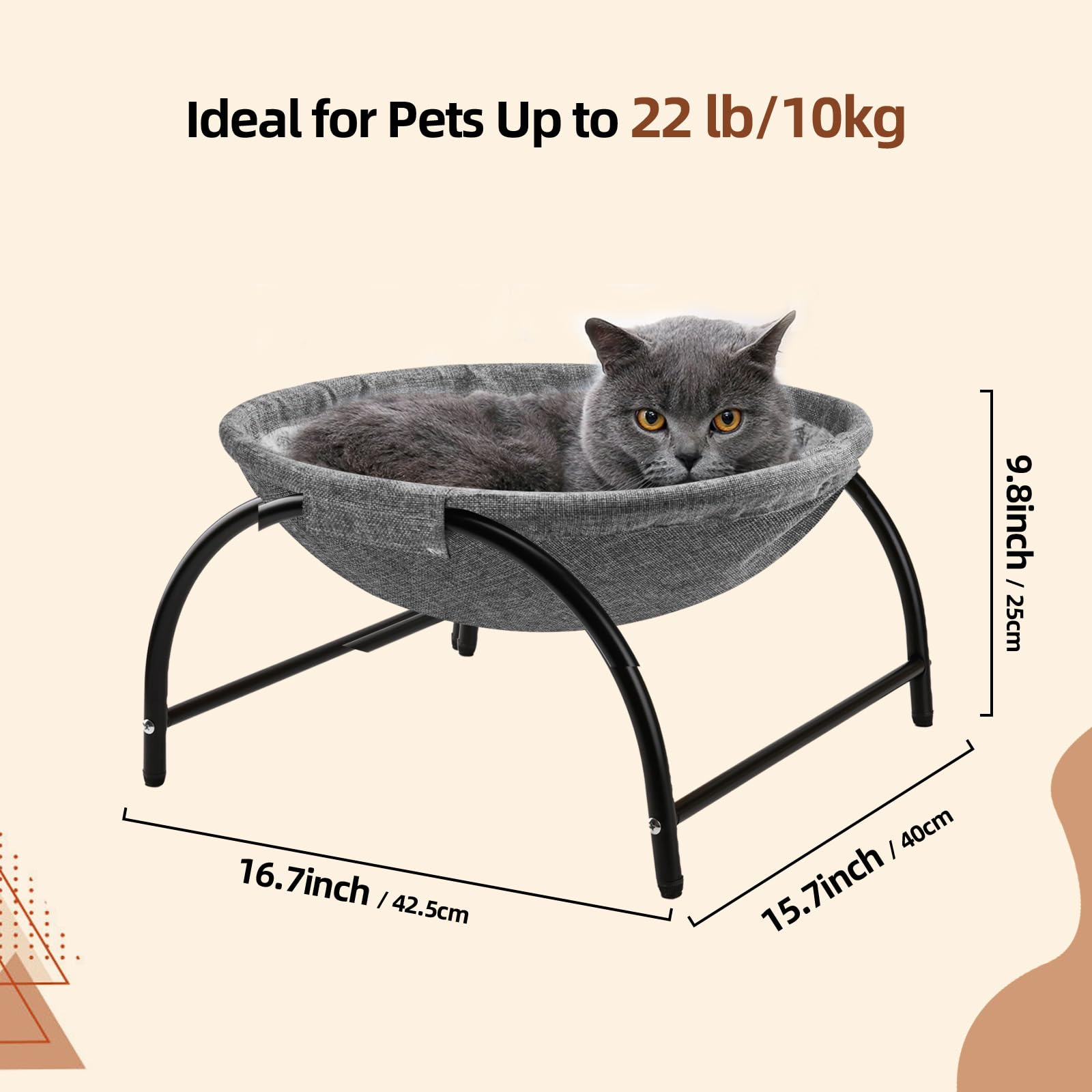 LIFLIX elevated cat bed showing a stable four-leg frame for wobble-free lounging