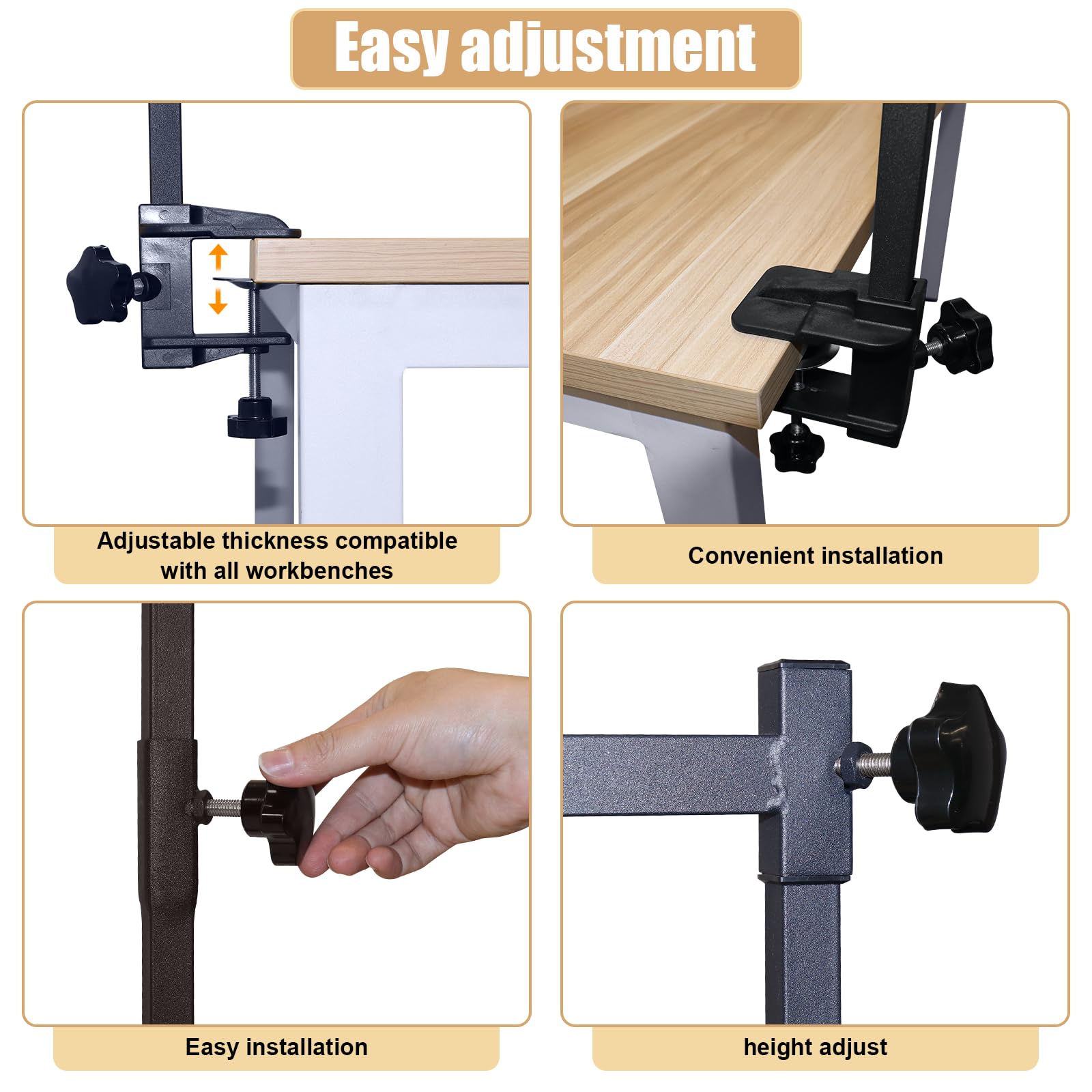 Ligefoy arm heavy-duty clamp mounts securely onto tables.