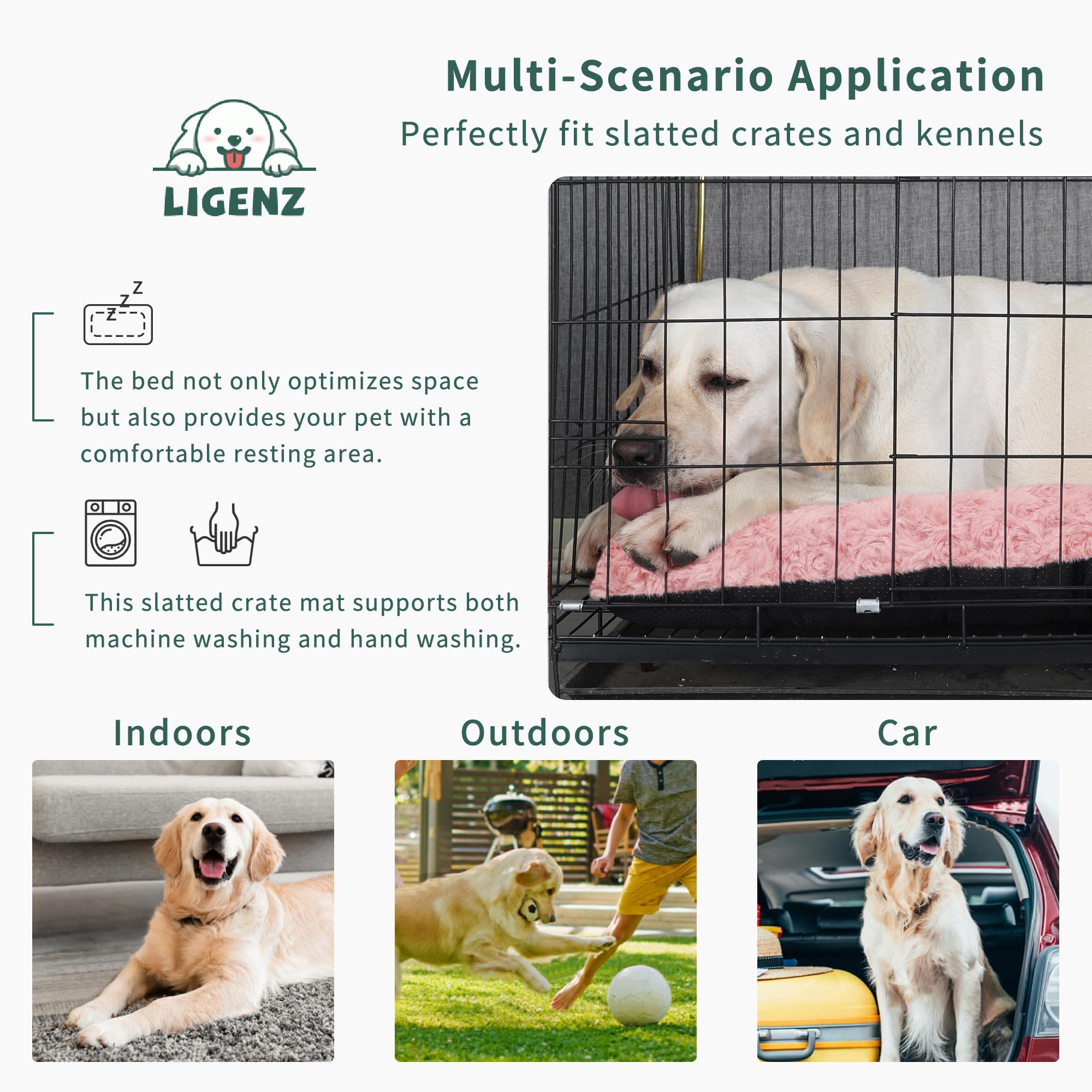 LIGENZ pink dog bed crate and travel usage in car or crate