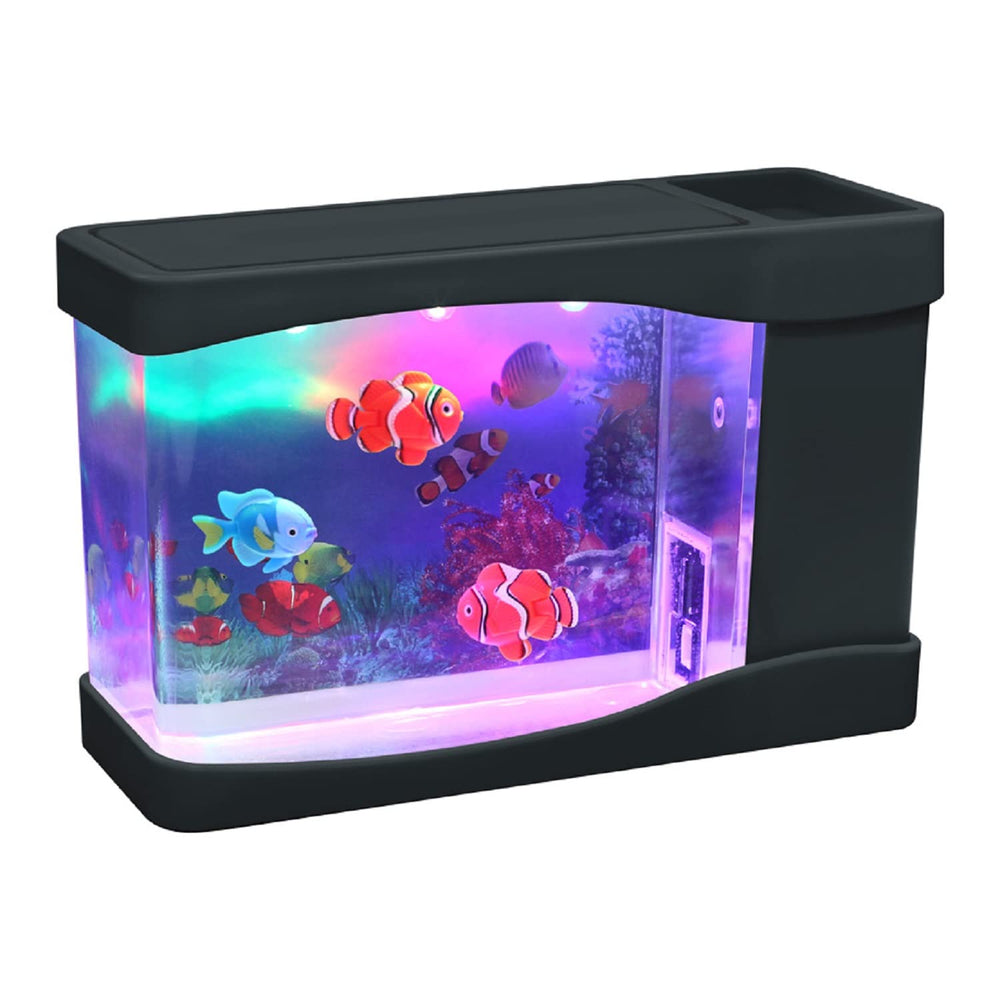 Lightahead artificial mini aquarium with colorful LED fish and bubbles for desktop calm.