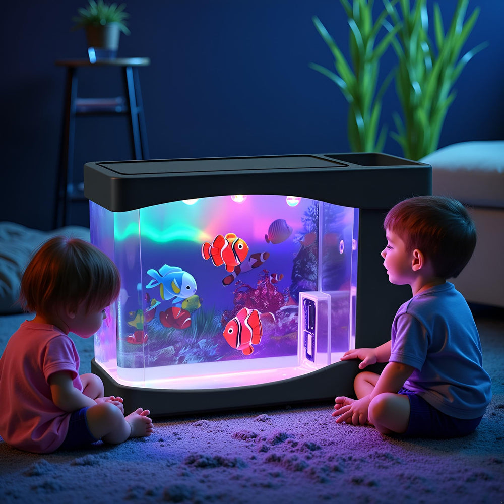 Lightahead artificial mini aquarium compact tank dimensions for desktop display.