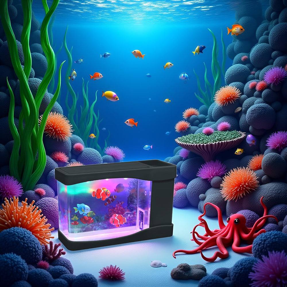 Lightahead artificial mini aquarium triple LED lights provide vibrant color.