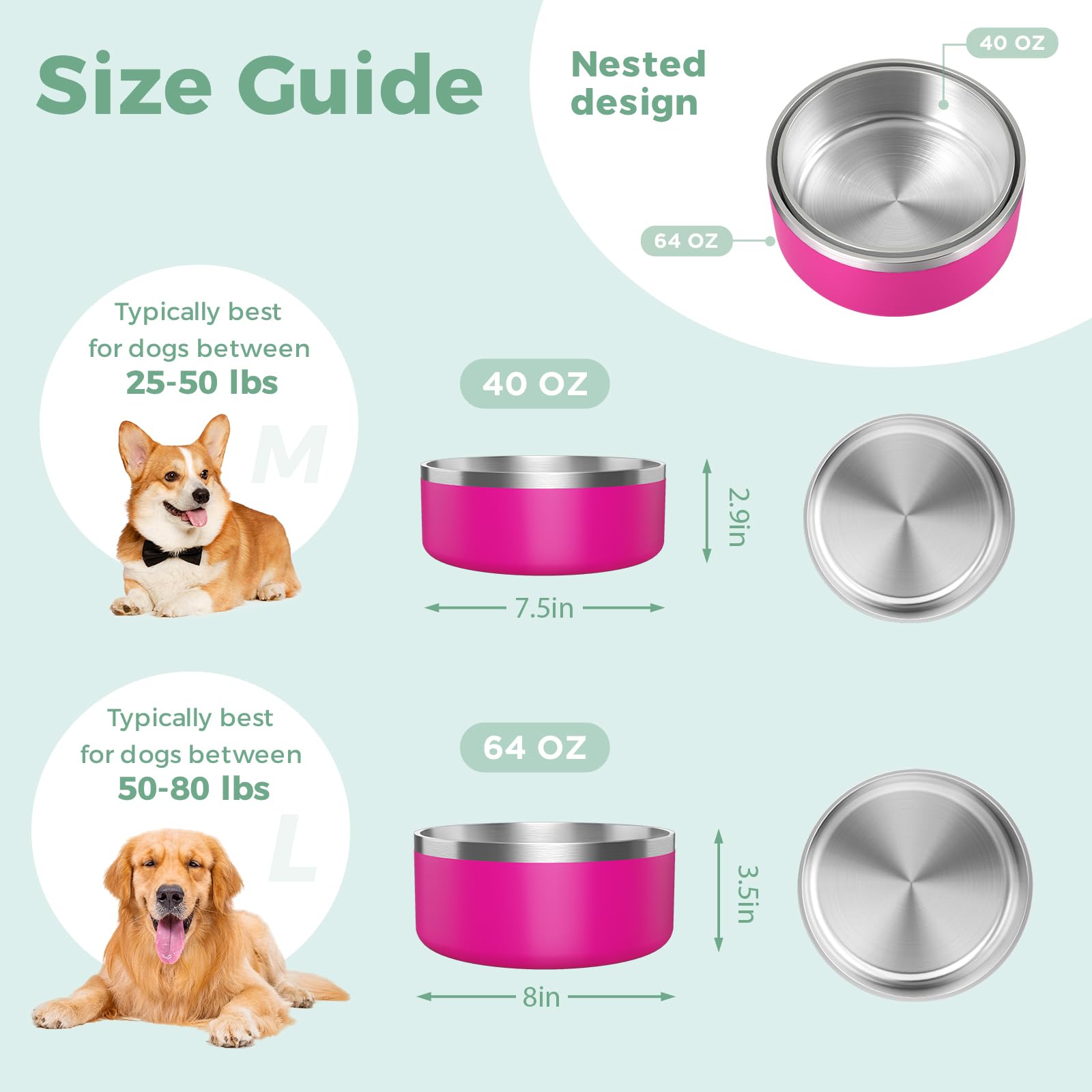 LIHONG 40oz dog bowl size ideal for small to medium dogs