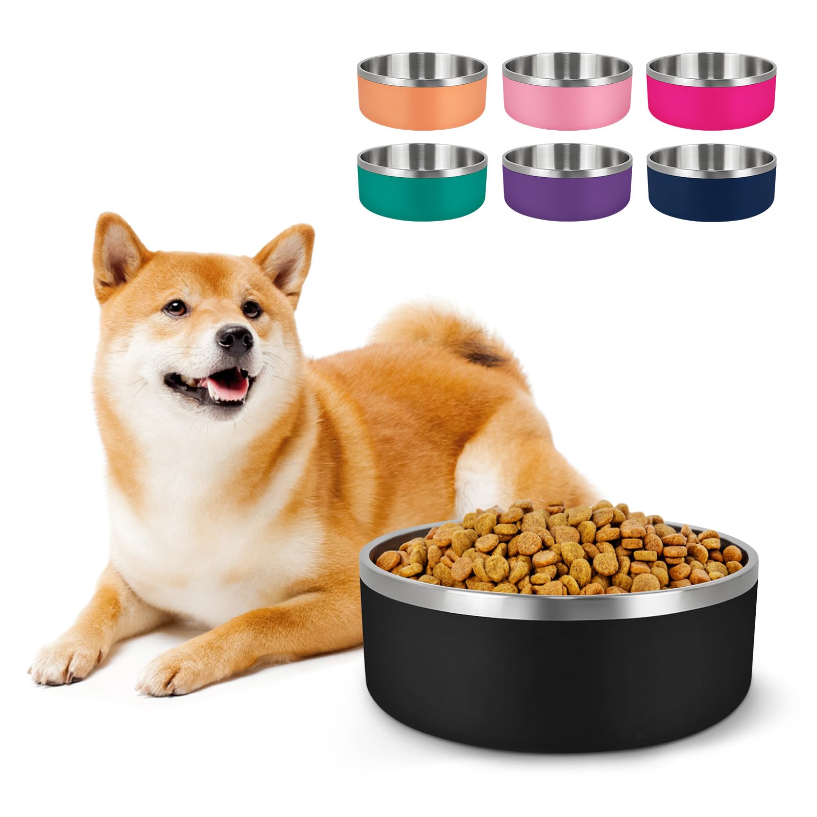 LIHONG stainless steel dog bowl outer view in black with non-slip base.
