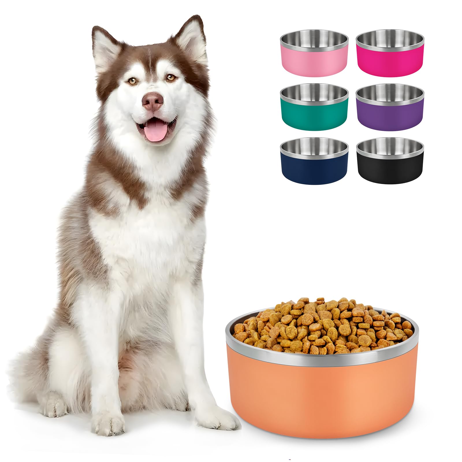 LIHONG stainless steel 64oz orange dog bowl for large dogs