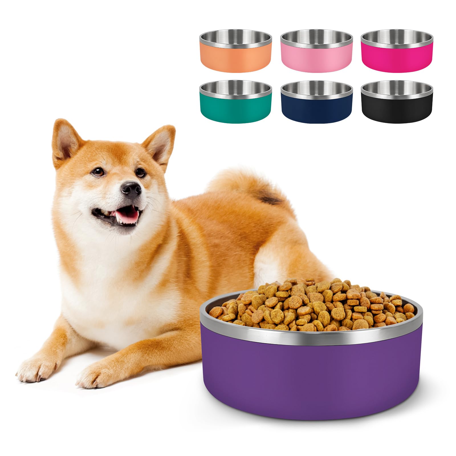 LIHONG stainless-steel-dog-bowl top-view with non-slip base for stable meals