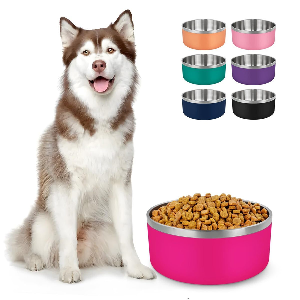 LIHONG stainless steel dog bowls 64oz in pitaya pink keep meals clean and stylish.