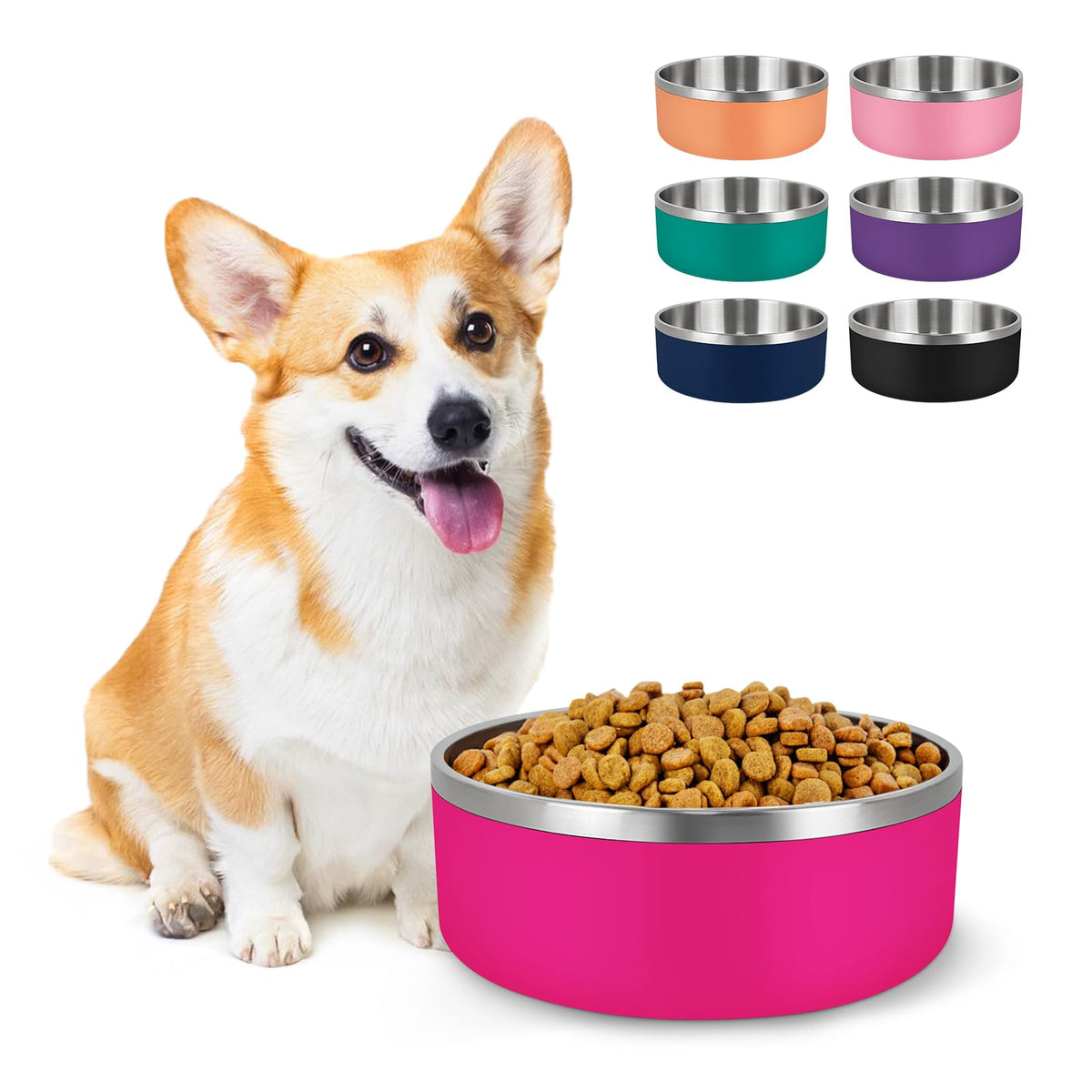 LIHONG pitaya pink stainless steel dog bowl with anti-slip ring prevents spills during meals