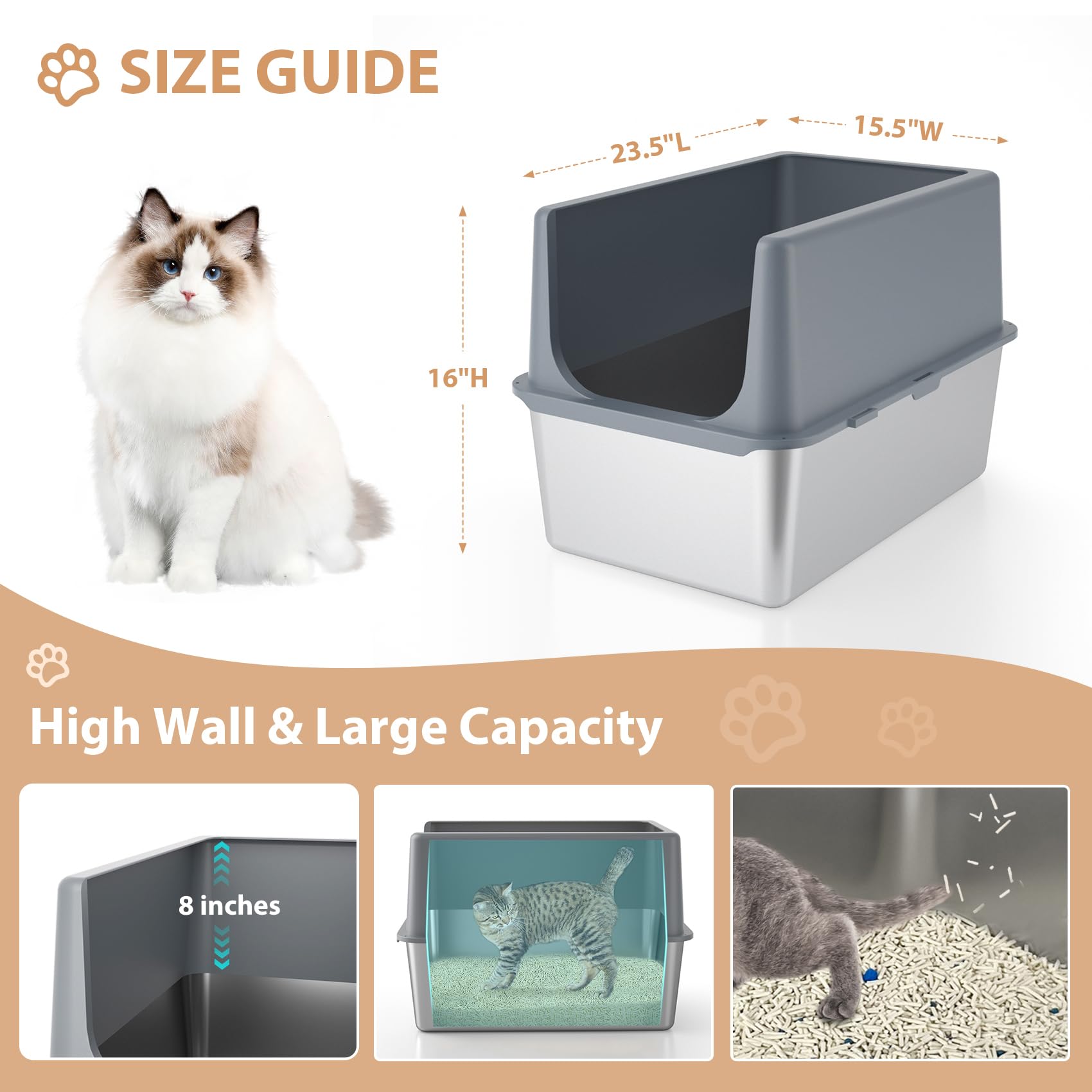 LIHOOOOM litter box high sides preventing spill and litter splash