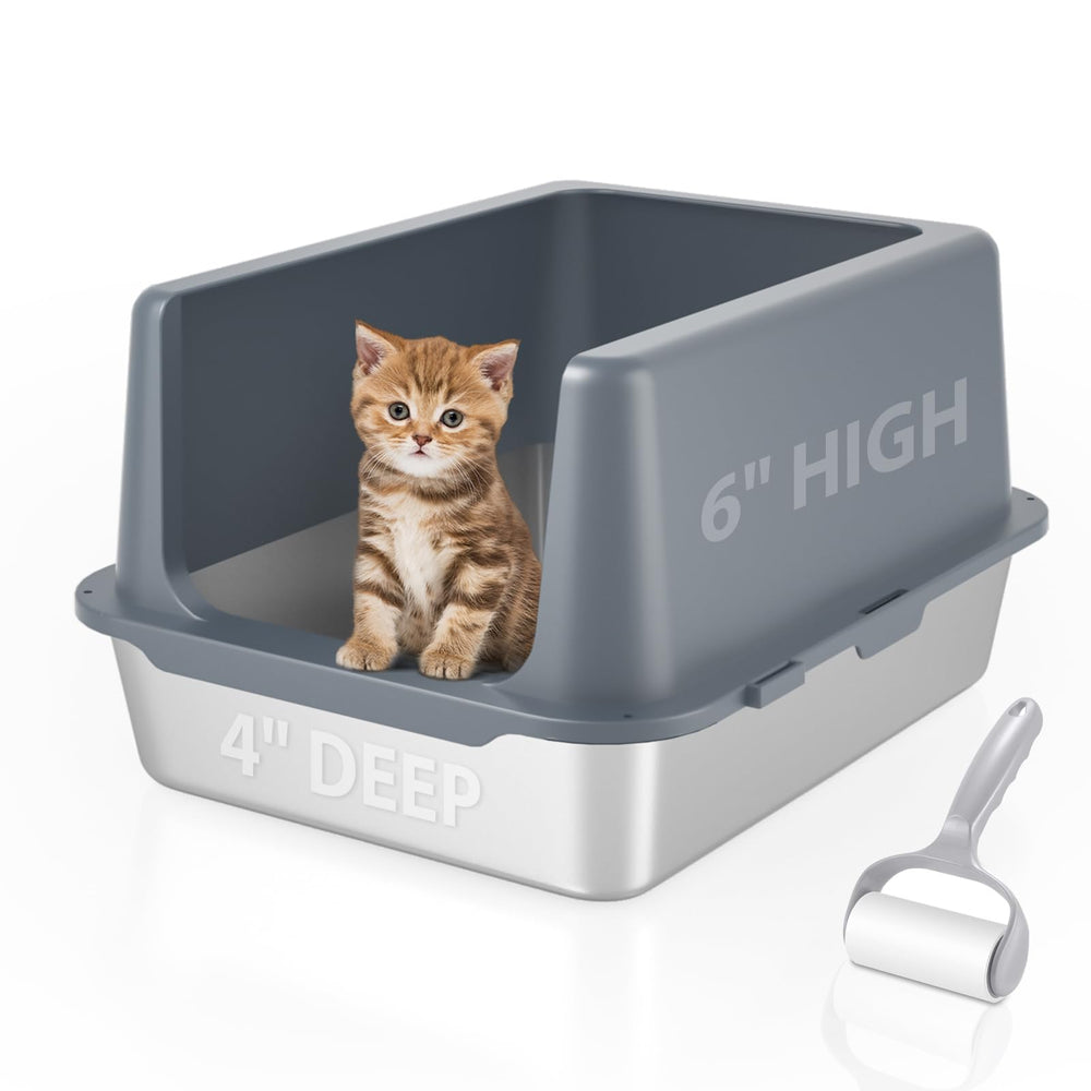 LIHOOOOM litter box with lid closeup showing secure enclosure and smooth stainless surface.
