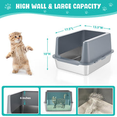 LIHOOOOM stainless steel litter box highlighting durable metal construction.